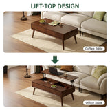 Wayshome Lift Top Coffee Table,100% Solid Oak Wood Walnut Coffee Table with Drawers and Hidden Compartments, Rectangular Coffee Tables with Storage for Living Room Home Decor (47.24inch)