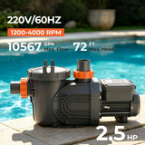 2.5HP Variable Speed Pool Pump for In Ground and Above Ground Pools 220V
