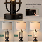 Reaketon Black Table Lamps for Living Room Set of 2, 22.3" Farmhouse Lamps for Nightstand, Industrial Table Lamps for Bedroom with USB Ports, Bulbs Included