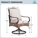 MFSTUDIO 2-Piece Swivel Patio Chairs, Brown Wicker, Beige Cushions