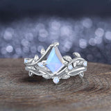 Oseew Kite Cut Moonstone engagement ring set MoonstoneWedding rings for women(Moonstone)