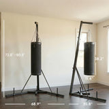 Soozier Punching Bag with Stand for Adults, 72.8"-90.9" Height Adjustable Freestanding Boxing Stand with Canvas Sandbag, Stable Triangular Base and 1" Weight Plate Storage for Home Gym MMA, Black