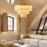 CEENWE D34.3 Round Alabaster Chandelier, 3-Tier Brass Marble High Ceiling Chandeliers, Modern Dining Room Chandeliers Living Room Light for Entryways, Foyer, Stair, Kitchen Gold(Include Bulbs)