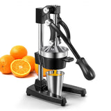 QCen Professional Cast Iron Manual Juicer, Heavy Duty Citrus Press with Stainless Steel Strainer, Easy-to-Clean Hand Squeezer for Orange, Lemon, Lime and Grapefruit - Black (Black)
