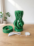 MAKER 3D Twist Spiral Table Lamp in Grass Green - Handmade 3D Printed Shadow Projection Night Light, Dimmable USB LED Bedside Accent Lamp for Bedroom, Nursery and Office Desk Decor
