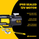 Novawinch Pro Plus 12,500 lb Electric Winch - IP68 Sealed Series Wound Motor, 85 ft Synthetic Rope, 171:1 Gear Ratio - 12 Volt Truck, Trailer, Off-Road Recovery Applications