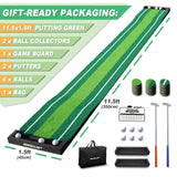 SENSECLUB Golf Putting Game Set, Indoor Foldable Putting Green Mat 12 Holes, Golf Gifts for Men - 1.5x11.5 Ft with Ball-Collect System and 2 Putters