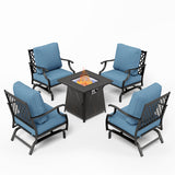 MIXPATIO 5-Piece Metal Patio Conversation Set, 28-Inch Fire Pit Table