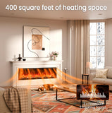 72” Smart Electric Fireplace with Voice Control, Realistic Flame, Crackling Sound, Wall Mounted or Recessed Fireplace Insert, App/Remote Control, Logs & Crystals Included for Living Room, Bedroom