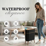 Trash Can, 2.6 Gallon/10L Bathroom Trash Can with Lid - Wood Grain Lid and Legs, Touchless Waterproof Garbage Bin for Bedroom