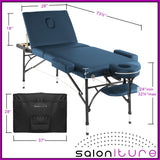 Saloniture Professional Portable Lightweight Tri-Fold Massage Table with Aluminum Legs - Includes Headrest, Face Cradle, Armrests and Carrying Case, Blue