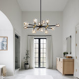 OKES Black Crsytal Chandelier,Sputnik Chandeliers with 12-Lights,Modern Adjustable Height Semi Flush Mount Ceiling Light Fixture for Dining Room,Kitchen Island,Living Room,Bedroom