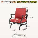 MIXPATIO, 2 Pack, Metal, Patio Rocking Chairs, 5.75" Cushions, Red