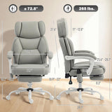 HOMCOM Massage Office Chair with Lumbar Heat, Ergonomic Executive Desk Chair with Adjustable Headrest, 6 Points Vibration, High Back, Reclining, Padded Armrests, Footrest, PU Leather, Light Gray