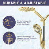 HOWUWEY Dual Shower Heads with Handheld Spray Combo, 7.5" High Pressure Rainfall Showerhead, Double Shower Heads with Handheld Spray, 9 Modes Hand Showerhead with 79" Hose (Standard, Brushed Gold)