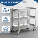 Hupsjer Stainless Steel Utility Cart 3 Tier - Heavy Duty Rolling Cart with Silent Wheels & Handle, Commercial Food Storage Trolley for Kitchen Restaurant Hospital Lab and Home, 21″L x 33″W x 34″H