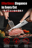 Huusk Steak Knives Set of 8 with Drawer Organizer-4.5 in Japanese Serrated Steak Knife Set with Block, Serrated & Straight Dual-Edge, Stainless Steel Steaks Knives with Holder, Christmas Gifts for Men