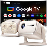 Aurzen BOOM mini Google TV Movie Projector with WiFi and Bluetooth, Voice Control, Family Mode, 20W Dolby Audio, Real-Time Focus, 4K Supported Smart Portable Home Theater Projector Outdoor, Off-white