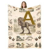 Custom Dino Blankets for Adults Boys Girls Teens, Boys Dinosaur Throw Blanket Personalized Blanket with Name, Custom Gifts for Son, Soft Cartoon Blanket for Valentines Christmas Birthday Gift
