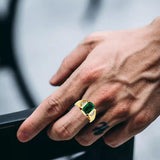 Oseew Emerald Ring for Men 10k 14k 18k solid gold Square Emerald Gemstone Engagement Ring Promise Ring for Him Men’s Fine Luxury Jewelry for Him Husband Anniversary Fathers Day