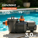 3HP Variable Speed Pool Pump for In Ground and Above Ground Pools 220V