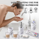 InnJoey Bathroom Accessories Set, 9-Piece Marble White Bathroom Set, White Bathroom Accessories with Slim Trash Can, Soap Dispenser, Toilet Brush, Toothbrush Set, Qtip Holders