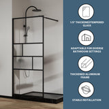 Goodyo 34” X 72” Shower Door Tempered Glass Framed Shower Screen Panel for Walk-in Bathroom Matte Black Finish, Middle Glass Frosted Pattern, 3-Pieces Glass