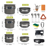 Camping Cookware Mess Kit, 17 pcs Backpacking Cooking Gear, Lightweight Camping Pots and Stove Set for 3 Person WAILAMHK