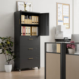 Storage Cabinet with 3 Drawers and 2 Doors, Lockable Rolling File Organizer on Wheels for Home Office Garage