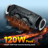 TAZATA Bluetooth Speaker Wireless, 120W Max Loud Outdoor Speaker with Deep Bass Subwoofer, IPX7 Waterproof Floating Pool Speaker, RGB Lights, 11H Playtime, Multi-Sync 100+ for Party Camping Beach