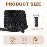 MECCANIXITY Battle Rope 50ft x 1 Inch Polyester Workout Rope Heavy Fitness Exercise Rope for Strength Training Home Gym Muscle Building, Black