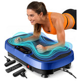 Vibration Plate Exercise Machine for Weight Loss and Lymphatic Drainage - 330lb Vibrating Platform for Home Gym Workout, Full Body Shaker Pilates Equipment with 2 Bands for Women and Men - Blue