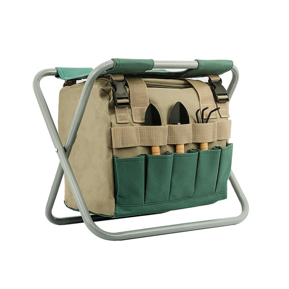 Folding Gardening Stool with Detachable Storage Tote Bag, Multifunctional Gardening Tools Set Organizer
