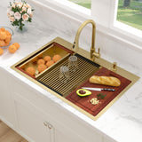 Sarlai 33 Gold Drop In Sink 33x22 Inch Drop In Kitchen Sink Gold Ledge Workstation Sink 16 Gauge Stainless Steel Single Bowl Topmount Sinks Basin