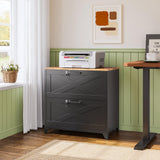 LISSIMO 2-Drawer Farmhouse File Cabinet with Lock, Lateral Filing Cabinet for Letter/Legal/A4 Size, Wood File Storage Cabinets Printer Stand with Large Storage for Home Office School, Black