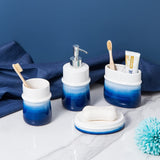 RZCNC Navy Blue Bathroom Accessories Set, 4-Piece Blue Ceramic Bathroom Decorations Accessories Set,Contain Toothbrush Cup,Soap Dispenser,Soap Dish,Tumbler