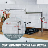 Pot Filler Faucet for Kitchen Sink, Deck Mount Pot Faucets Over Stove, Solid Brass Folding Pot Filler, Brushed Nickel Kitchen Faucet with Double Joint Swing Arms