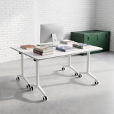 WXHYMXFDC Folding Conference Table with Wheels Modular Foldable Training Tables with Flip Top Business Style Wooden Training Table with Strong Metal Frame for Office Schools Libraries,White,55in,12