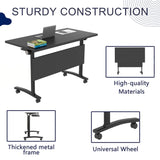 Folding Conference Table with Wheels, Mobile Modular Rolling Training Desk for School Classroom Office Meeting Library, Black 47.2 Inch