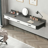 Quvex Modern Wood Floating Makeup Vanity Desk with 3 Drawers, Sturdy Wall Mounted Dressing Table with Rounded Corners, Space Saving Vanity Shelf for Bedrooms, Apartments, 55.1", Grey & White