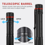 DEWEL Post Tube Expands from 30”to 51”, Waterproof Blueprint Holder Telescoping Art Tube, Large Plastic Black Fishing Rods Case Storage Tube, Light Resistant Drawing Tube with Strap (XL Size)