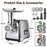 ALTRA LIFE Electric Meat Grinder, 2800W Max Sausage Stuffer with 2 Blades, 3 Plates, Sausage Tube, Vegetable Cheese Grater, 2 Meat Claws, Burger Press & Kubbe Kit for Home use, Built-in Storage