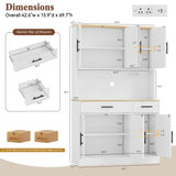 Vongrasig Kitchen Pantry with Charging Station, Tall Farmhouse Pantry Cabinet with Microwave Stand, Storage Drawers & Shelves, Large Kitchen Hutch for Living Room, Dining Room, White