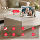Frameo 10.1" Digital Picture Frame, Smart WiFi Digital Photo Frame with 1280x800 HD IPS Touch Screen 32GB Storage Auto-Rotate Wall Mounted, Share Photos/Videos Remotely(Brown&White)