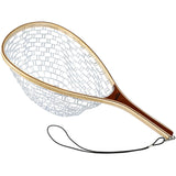 RHINR Landing Net for Fly Fishing, Trout Fishing Soft Rubber Catch and Release Fish Net with Wooden Handle (White Net)
