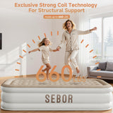 Sebor Air Mattress Queen with Built-in Pump 18", Comfortable Self-Inflating Air Mattress with High-Speed Pump, Durable Blow Up Mattress Queen with Storage Bag for Guests, Camping, Travel