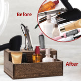 RJMKD Wooden Hair Dryer Holder - Rustic Hair Tools Organizer with 3 Circular Holes and 1 Compartment, Wooden Hair Accessories Organizer for Bathroom Vanity Countertop Storage Hair Dryer, Accessories