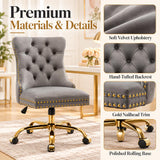 Gray Velvet Vanity Chair with Wheels, Armless Home Office Desk Chairs
