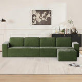 Furnify 136" Modular Sectional Sofa with L-Shape Chaise, Right/Left Facing Deep Seat Cloud Couch, No Assembly Required, Upholstered Couch for Living Room Bedroom (Green, Plush Corduroy Fabric)