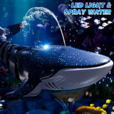 Remote Control Whale Shark Toys for Boys Kids, 1:18 Scale High Simulation Shark for Pool, 2.4Ghz Electric RC Shark Boat Fish Toys with Light & Spray, Toy Shark Gifts for 6 7 8 9 Year olds Kid Boy Girl